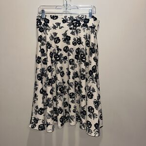 Agnes & Dora Womens Full Midi Skirt XL Black Tan Floral Stretch Whimsigoth Retro